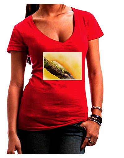 Iguana Watercolor Juniors V-Neck Dark T-Shirt-Womens V-Neck T-Shirts-TooLoud-Red-Juniors Fitted Small-Davson Sales