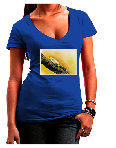 Iguana Watercolor Juniors V-Neck Dark T-Shirt-Womens V-Neck T-Shirts-TooLoud-Royal-Blue-Juniors Fitted Small-Davson Sales