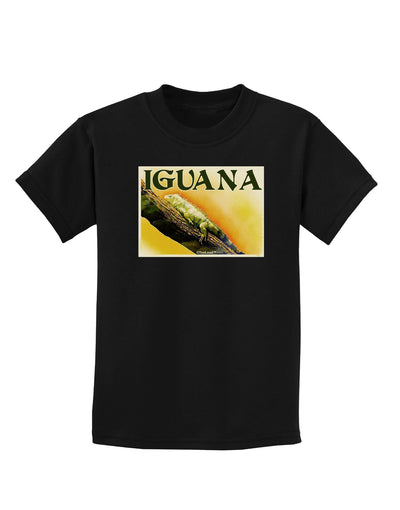 Iguana Watercolor Text Childrens Dark T-Shirt-Childrens T-Shirt-TooLoud-Black-X-Small-Davson Sales