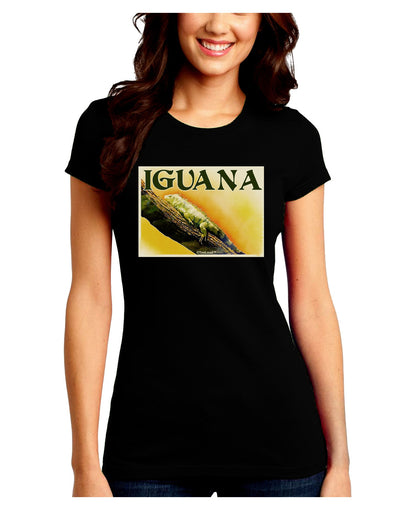 Iguana Watercolor Text Juniors Crew Dark T-Shirt-T-Shirts Juniors Tops-TooLoud-Black-Juniors Fitted Small-Davson Sales