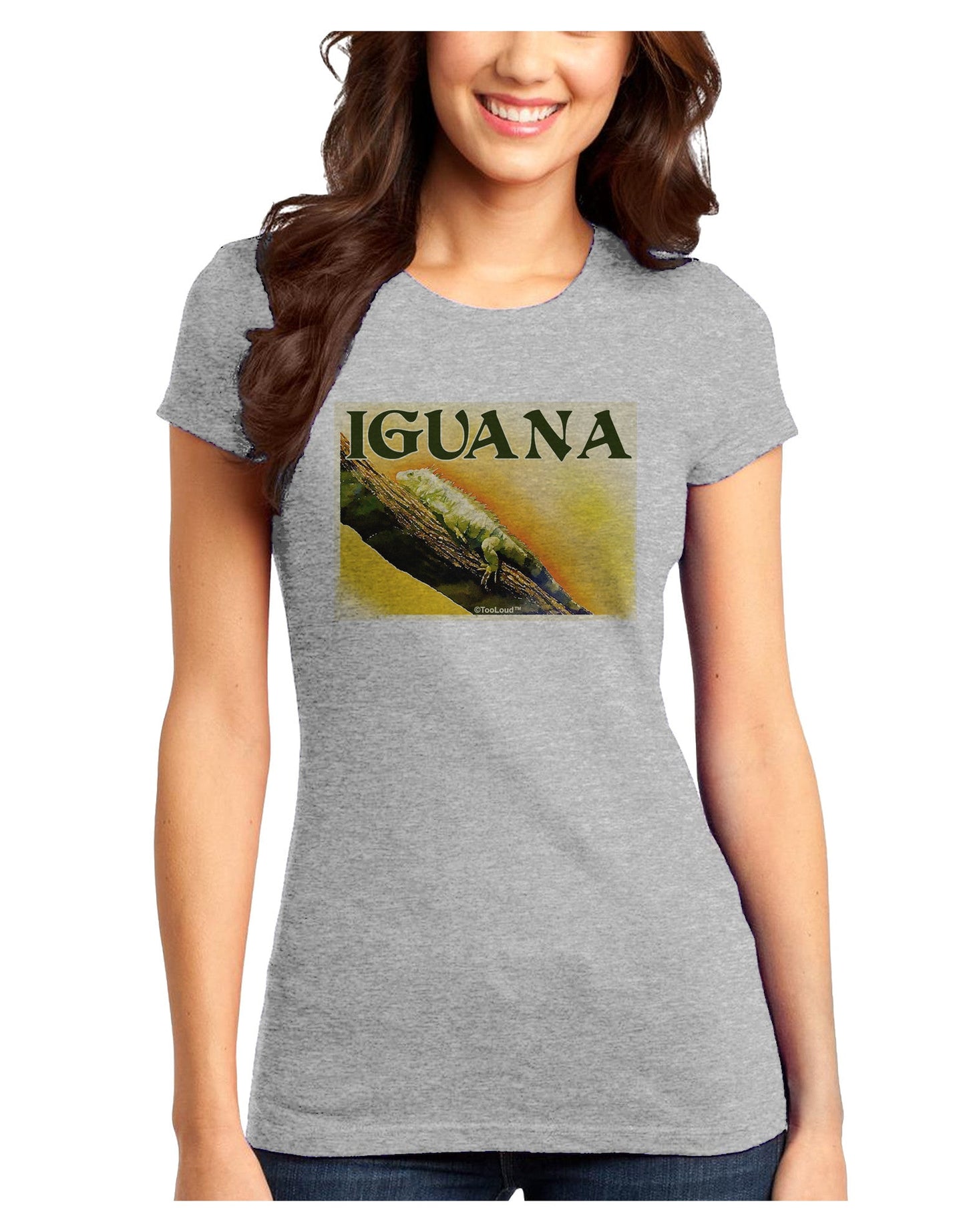 Iguana Watercolor Text Juniors T-Shirt-Womens Juniors T-Shirt-TooLoud-Ash-Gray-Juniors Fitted X-Small-Davson Sales