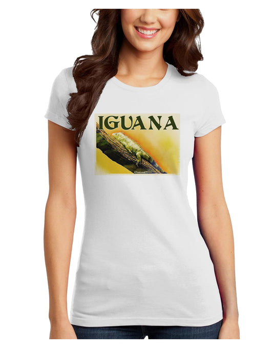 Iguana Watercolor Text Juniors T-Shirt-Womens Juniors T-Shirt-TooLoud-White-Juniors Fitted X-Small-Davson Sales