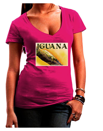 Iguana Watercolor Text Juniors V-Neck Dark T-Shirt-Womens V-Neck T-Shirts-TooLoud-Hot-Pink-Juniors Fitted Small-Davson Sales