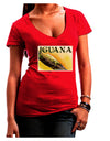 Iguana Watercolor Text Juniors V-Neck Dark T-Shirt-Womens V-Neck T-Shirts-TooLoud-Red-Juniors Fitted Small-Davson Sales