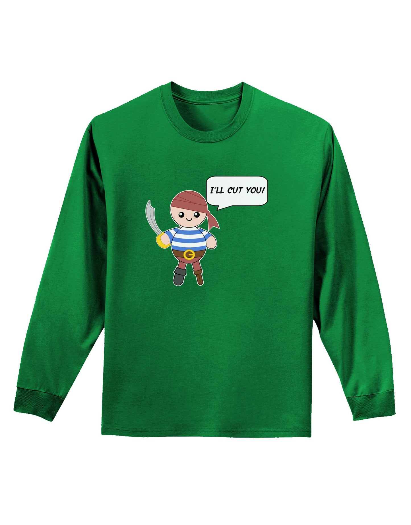I'll Cut You - Petey the Pirate Adult Long Sleeve Dark T-Shirt-TooLoud-Kelly-Green-Small-Davson Sales