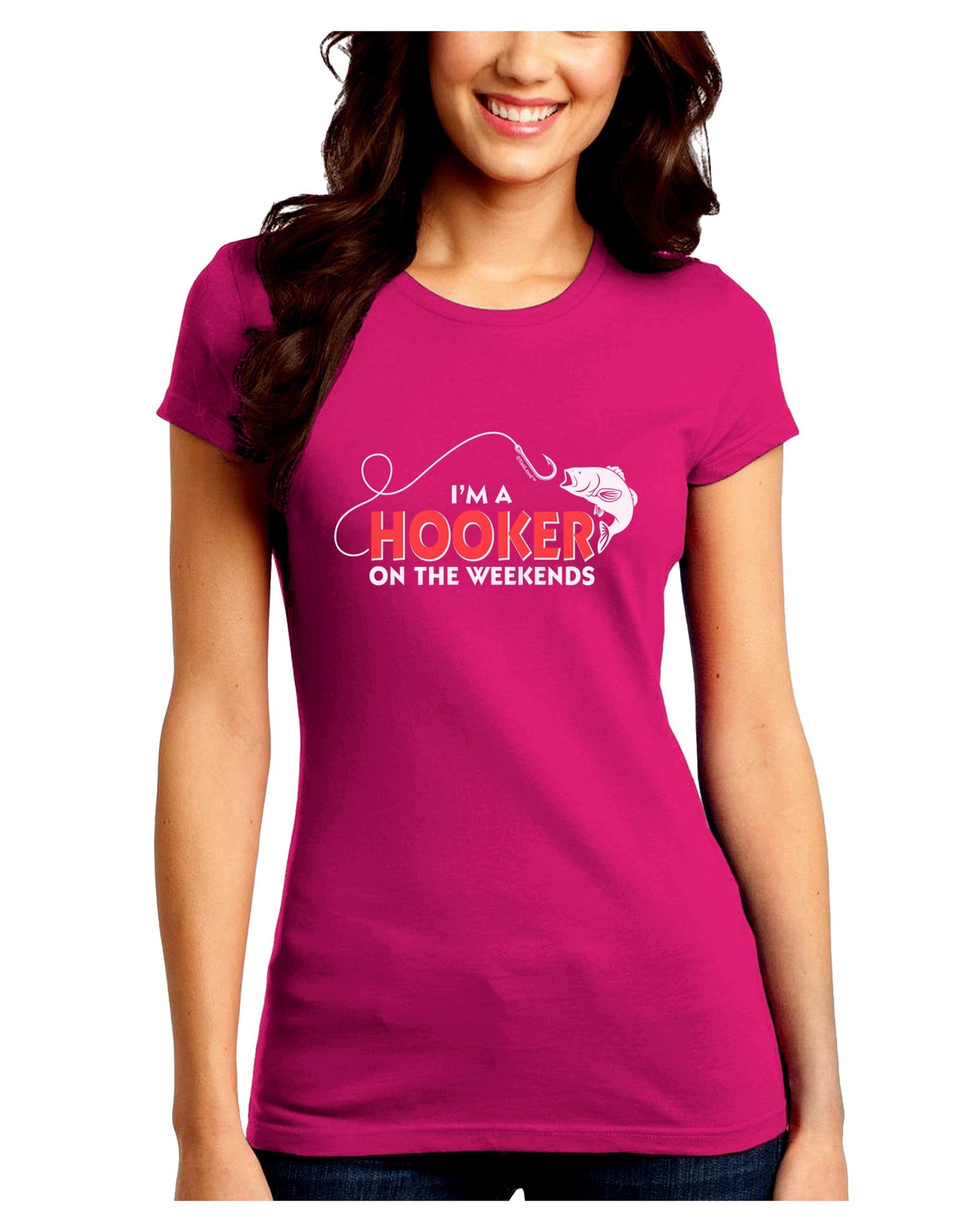 I'm A Hooker Juniors Petite Crew Dark T-Shirt-T-Shirts Juniors Tops-TooLoud-Hot-Pink-Juniors Fitted Small-Davson Sales