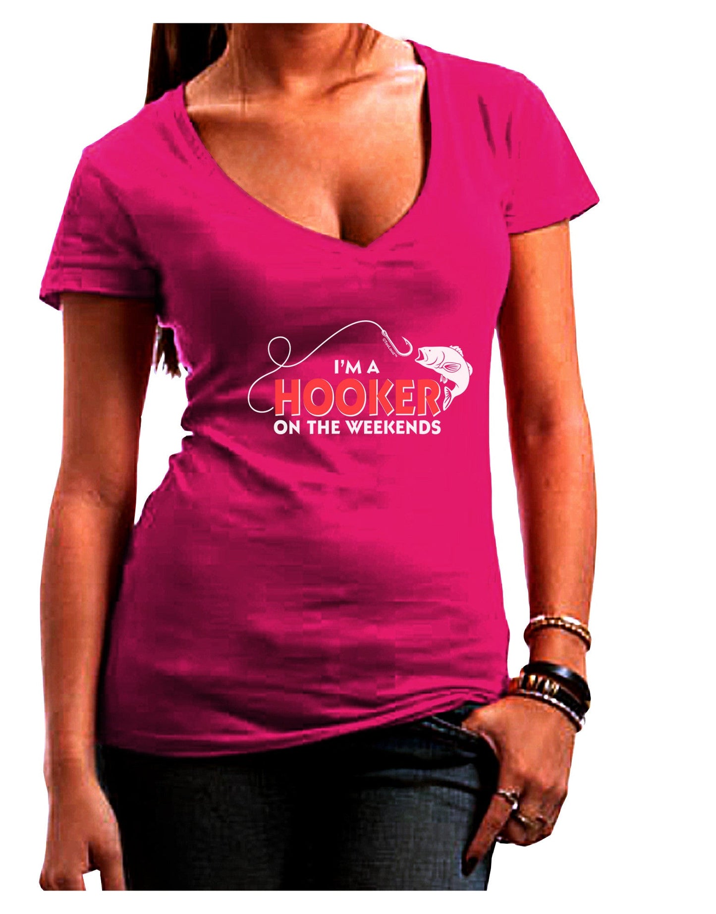 I'm A Hooker Womens V-Neck Dark T-Shirt-Womens V-Neck T-Shirts-TooLoud-Hot-Pink-Juniors Fitted Small-Davson Sales