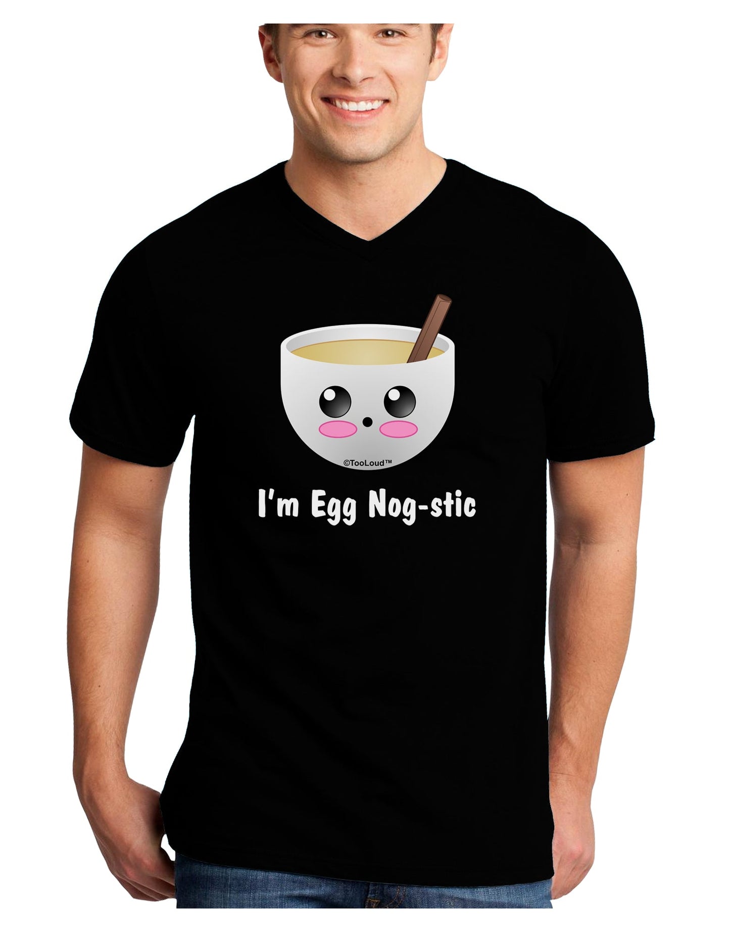 I'm Egg Nog-stic - Cute Egg Nog Adult Dark V-Neck T-Shirt by TooLoud-Mens V-Neck T-Shirt-TooLoud-Black-Small-Davson Sales
