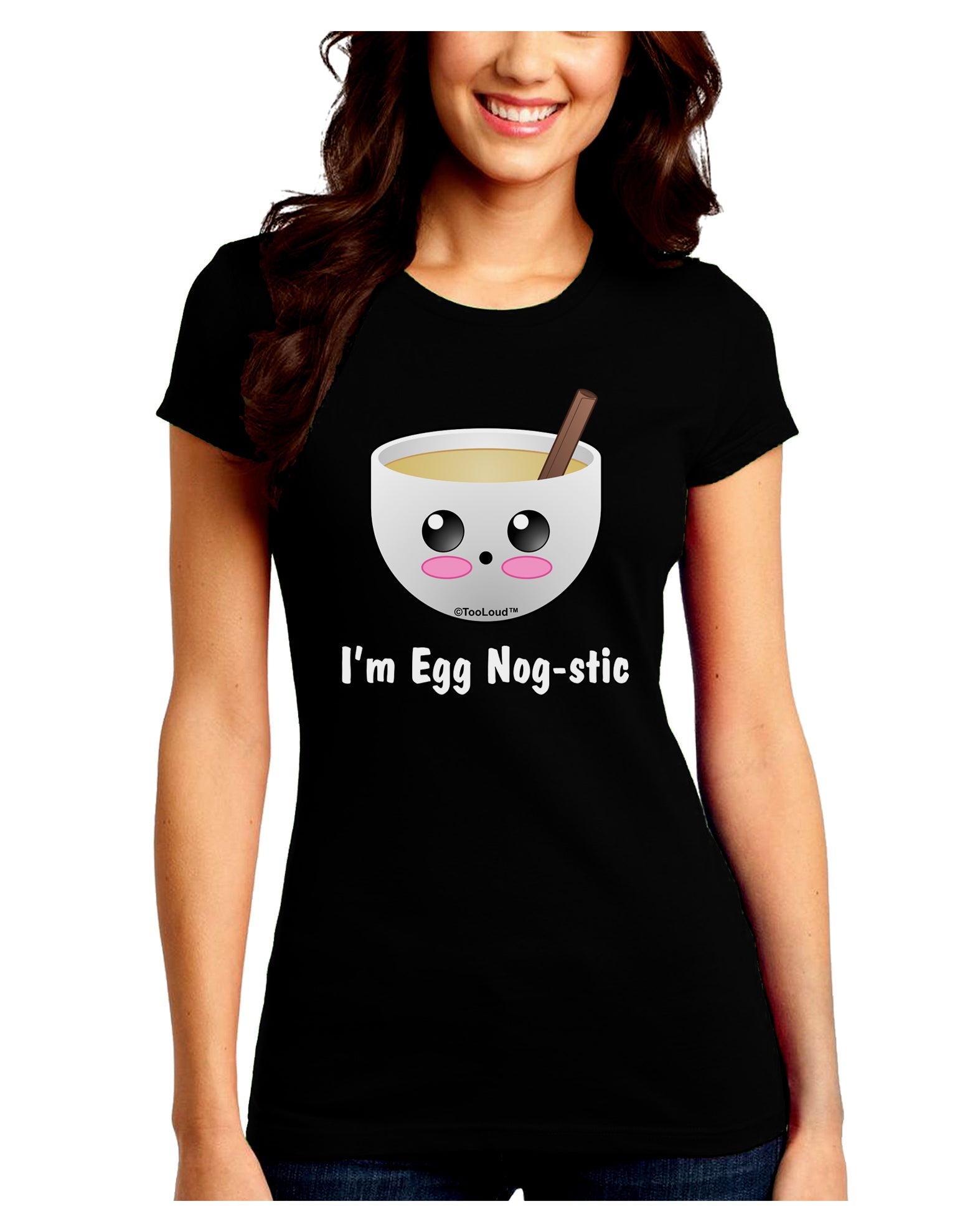 I'm Egg Nog-stic - Cute Egg Nog Juniors Crew Dark T-Shirt by TooLoud-T-Shirts Juniors Tops-TooLoud-Black-Juniors Fitted Small-Davson Sales