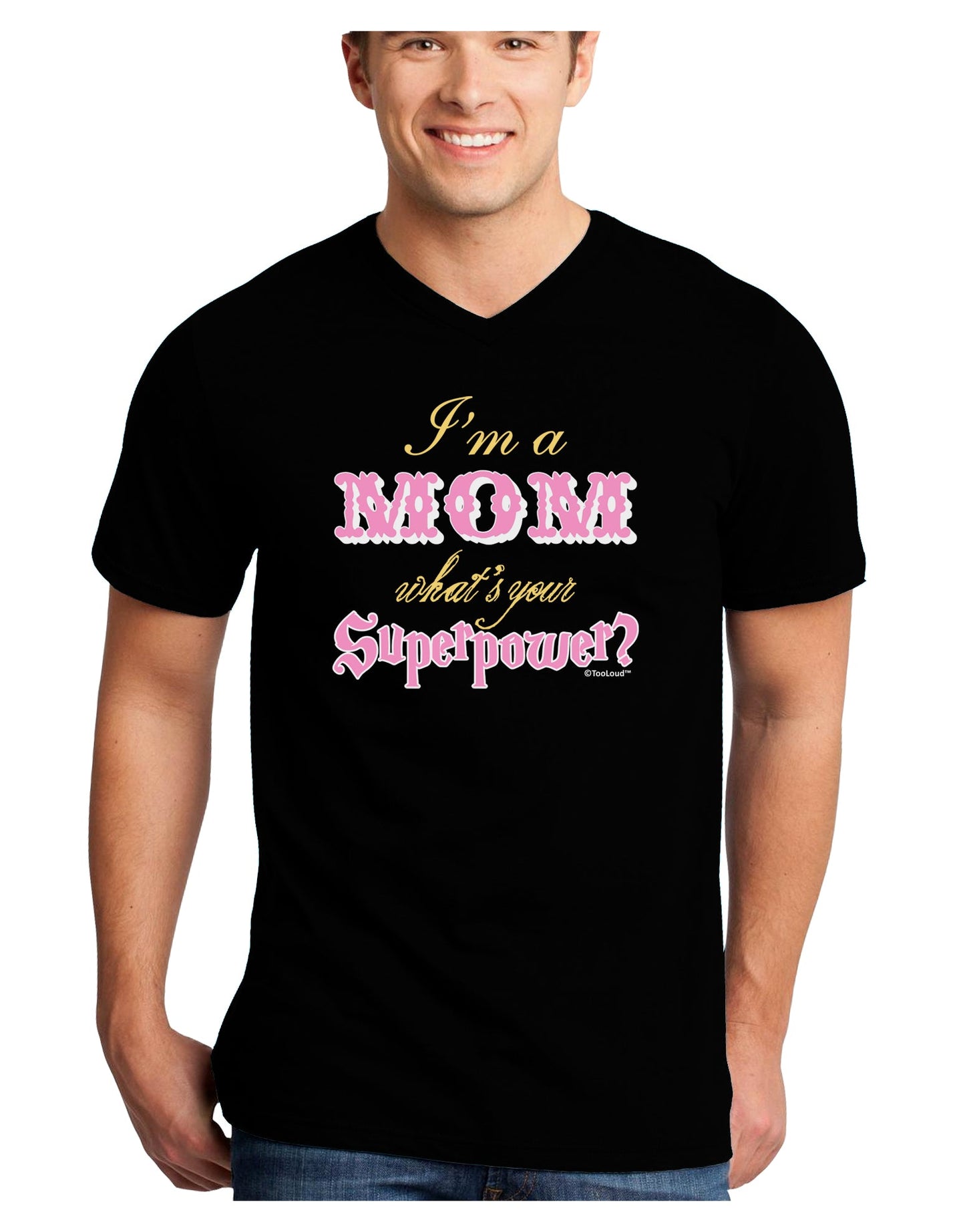 I'm a Mom - What's Your Superpower - Pink Adult Dark V-Neck T-Shirt by TooLoud-Mens V-Neck T-Shirt-TooLoud-Black-Small-Davson Sales