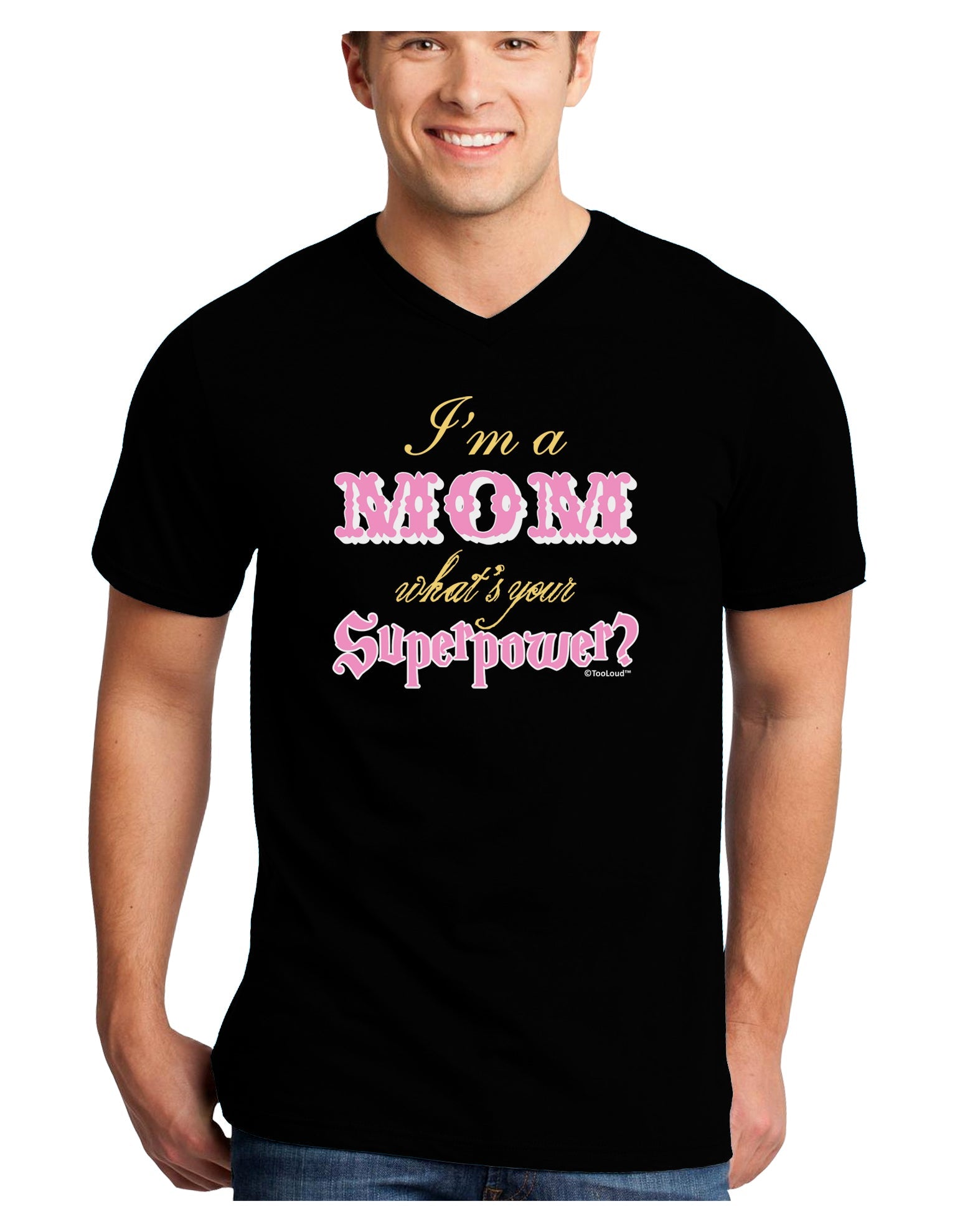 I'm a Mom - What's Your Superpower - Pink Adult Dark V-Neck T-Shirt by TooLoud-Mens V-Neck T-Shirt-TooLoud-Black-Small-Davson Sales