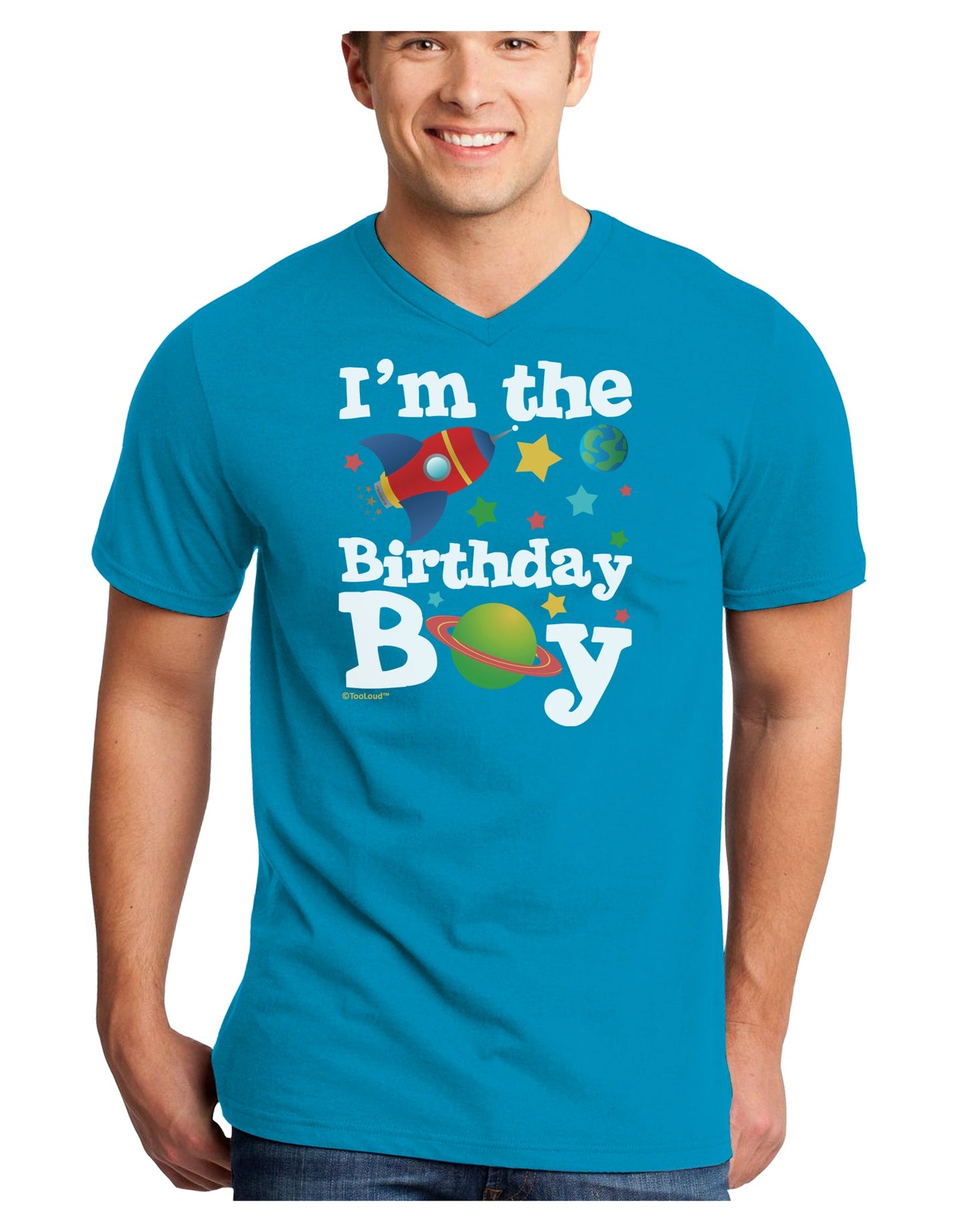 I'm the Birthday Boy - Outer Space Design Adult Dark V-Neck T-Shirt by TooLoud-Mens V-Neck T-Shirt-TooLoud-Turquoise-Small-Davson Sales