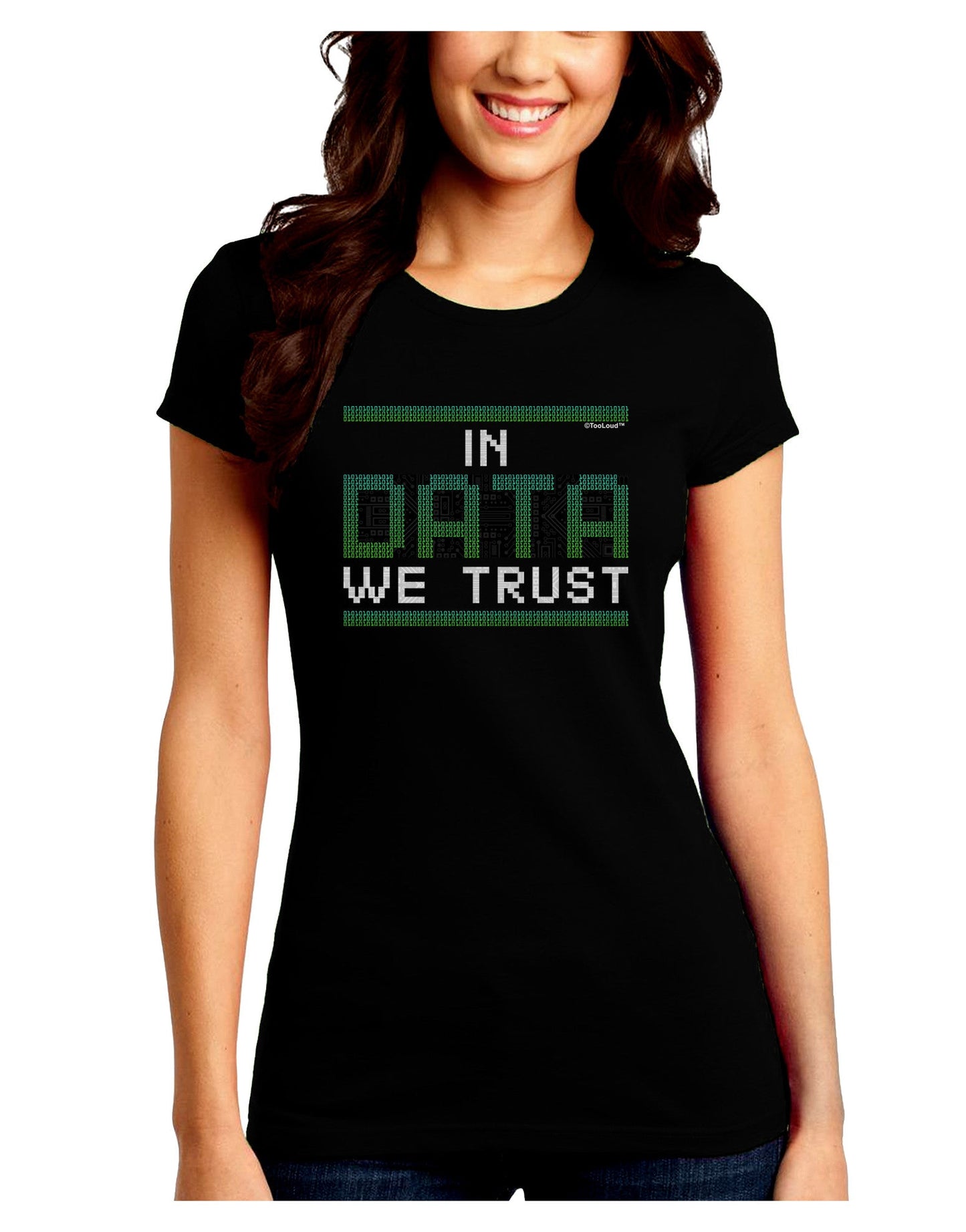 In Data We Trust Juniors Petite Crew Dark T-Shirt-T-Shirts Juniors Tops-TooLoud-Black-Juniors Fitted Small-Davson Sales