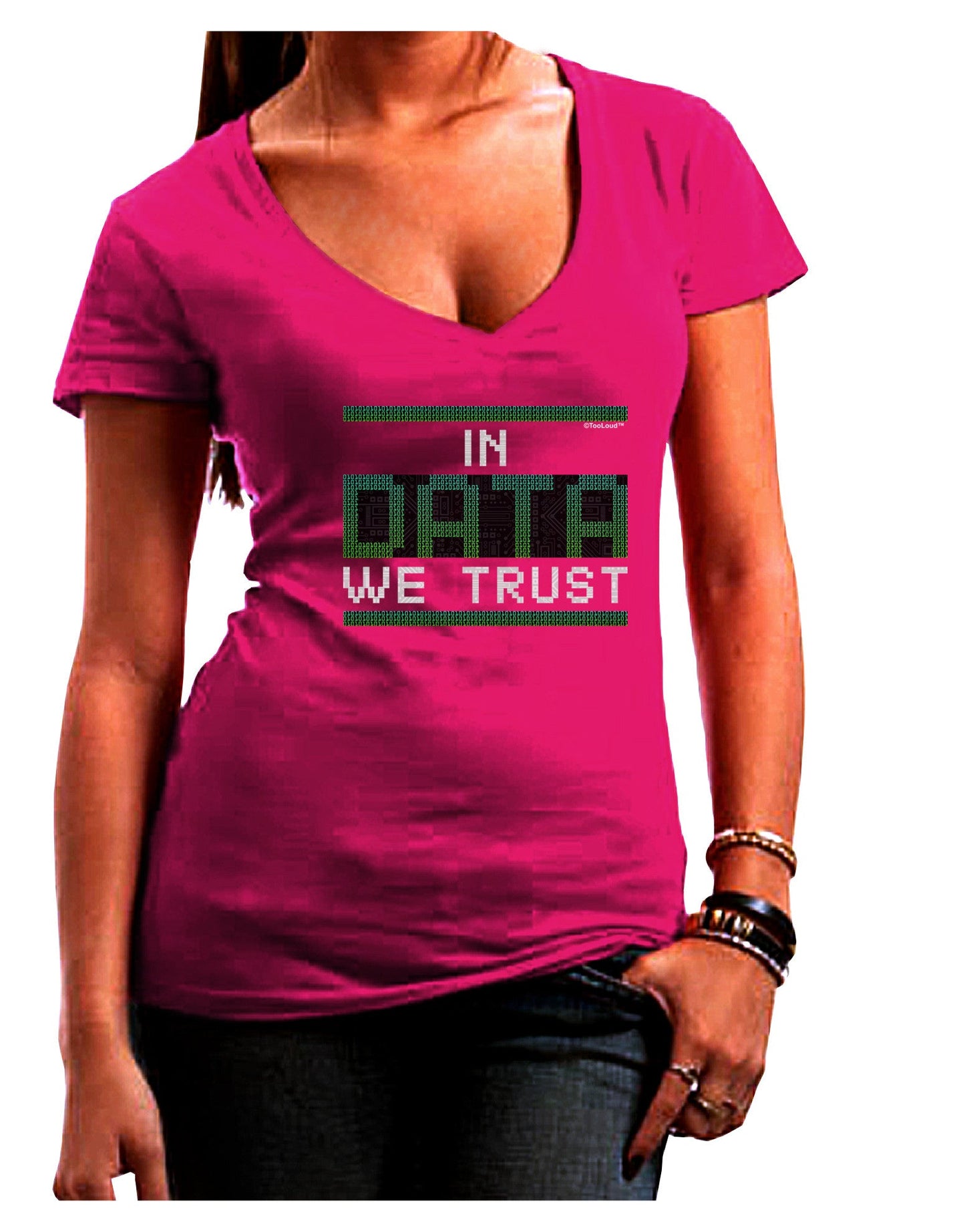 In Data We Trust Womens V-Neck Dark T-Shirt-Womens V-Neck T-Shirts-TooLoud-Hot-Pink-Juniors Fitted Small-Davson Sales