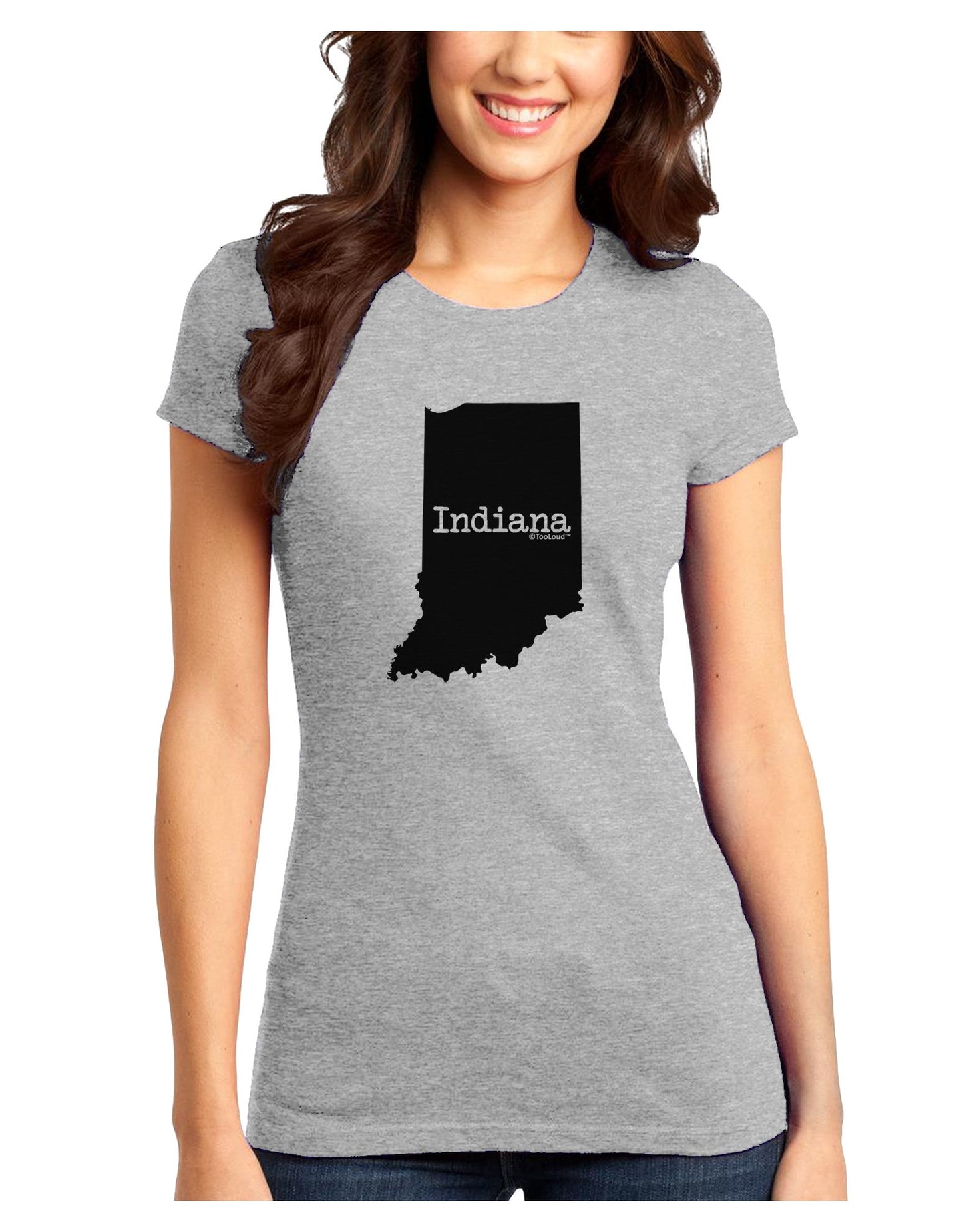 Indiana - United States Shape Juniors T-Shirt-Womens Juniors T-Shirt-TooLoud-Ash-Gray-Juniors Fitted X-Small-Davson Sales