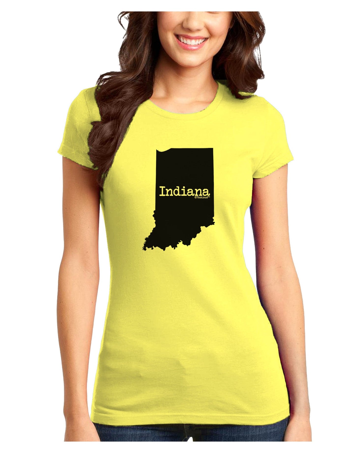 Indiana - United States Shape Juniors T-Shirt-Womens Juniors T-Shirt-TooLoud-Yellow-Juniors Fitted X-Small-Davson Sales