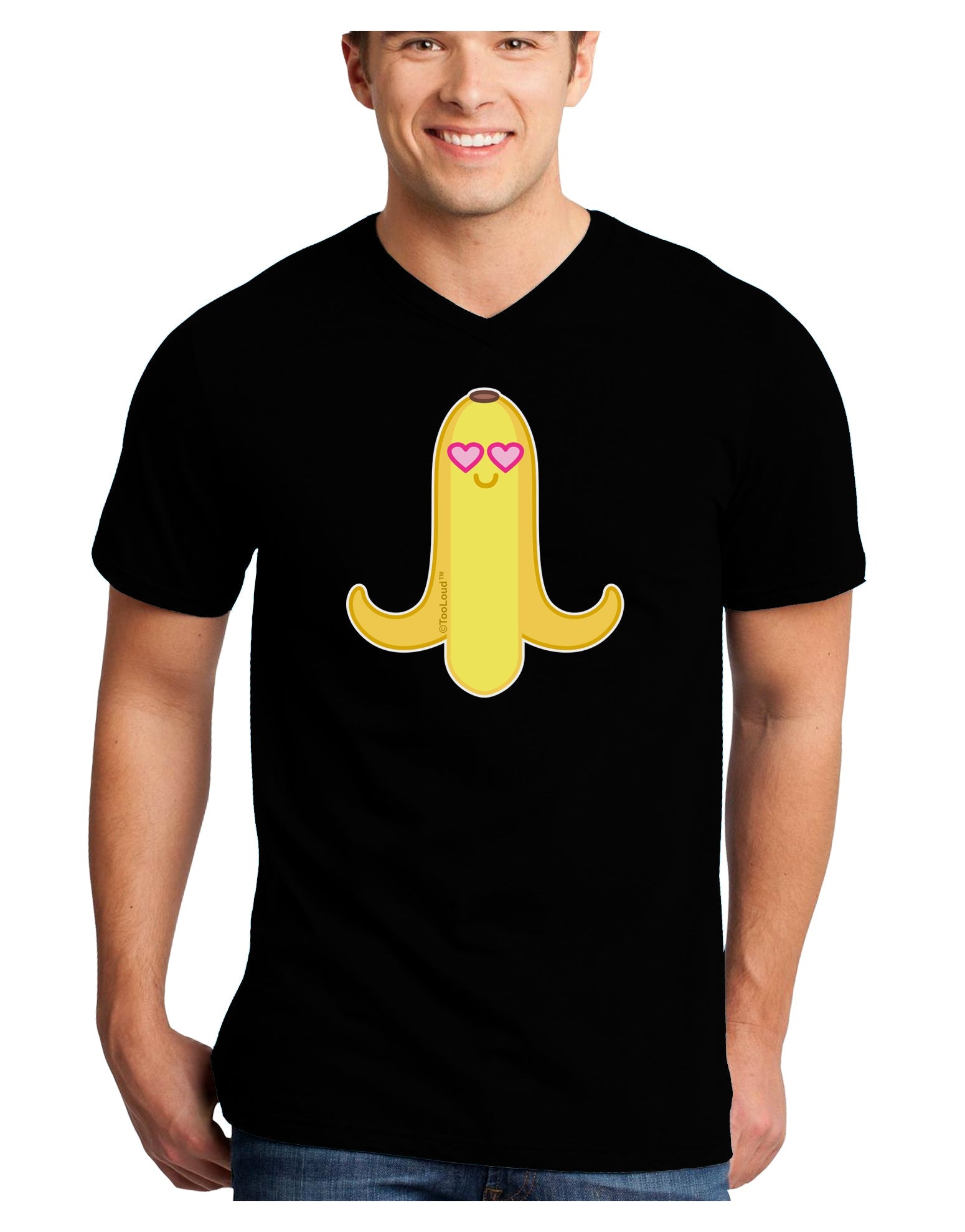 Infatuated Banana - Heart Eyes Adult Dark V-Neck T-Shirt by TooLoud-Mens V-Neck T-Shirt-TooLoud-Black-Small-Davson Sales