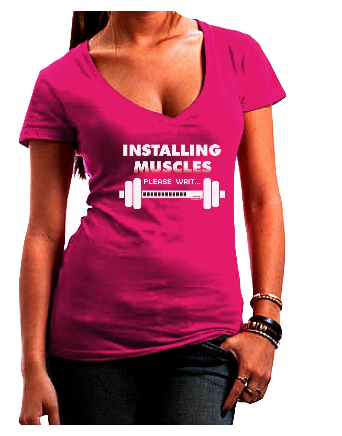 Installing Muscles Womens V-Neck Dark T-Shirt-Womens V-Neck T-Shirts-TooLoud-Hot-Pink-Juniors Fitted Small-Davson Sales