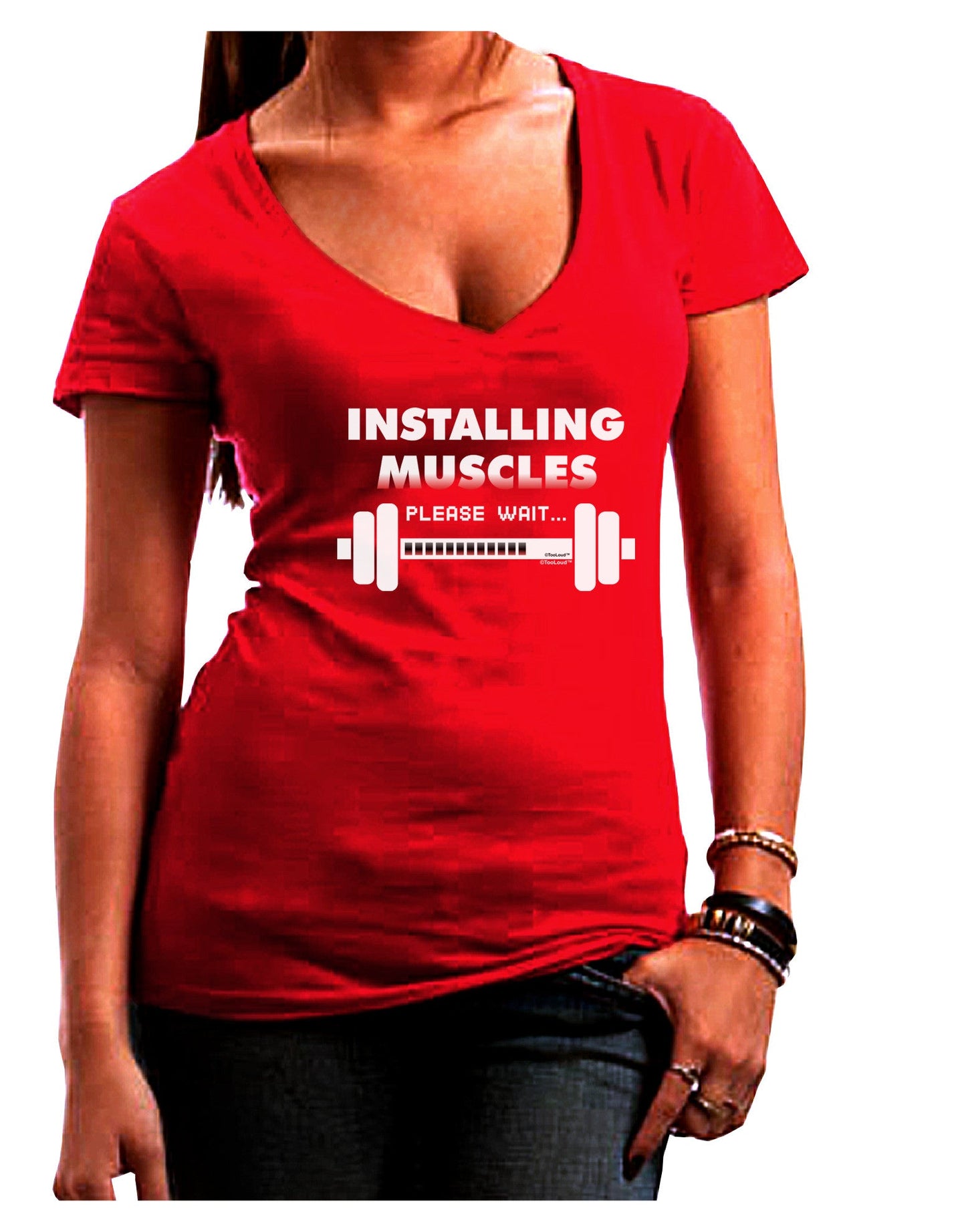 Installing Muscles Womens V-Neck Dark T-Shirt-Womens V-Neck T-Shirts-TooLoud-Red-Juniors Fitted Small-Davson Sales