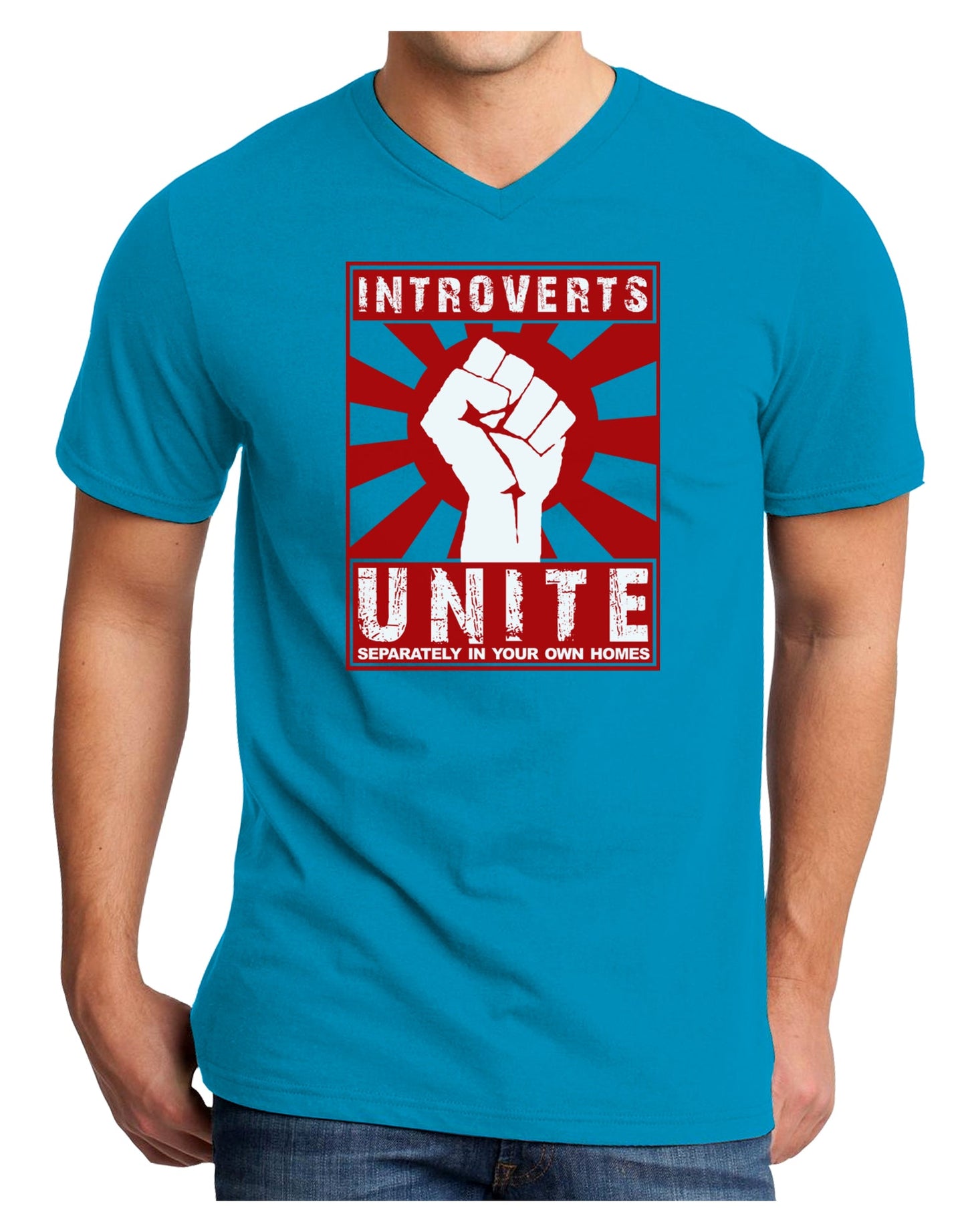 Introverts Unite Funny Adult Dark V-Neck T-Shirt by TooLoud-TooLoud-Turquoise-Small-Davson Sales
