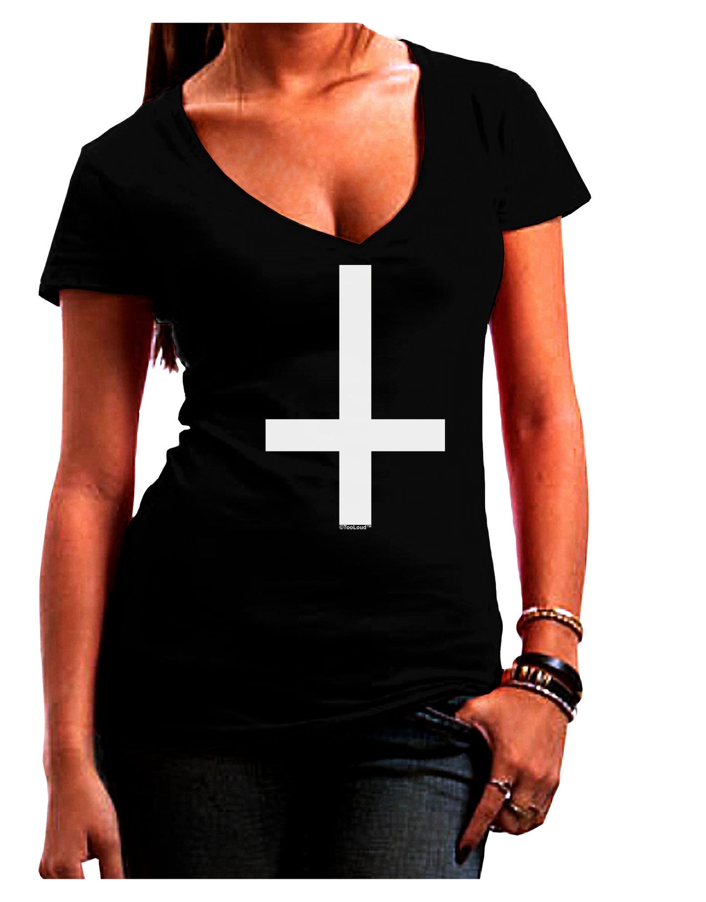 Inverted Cross Womens V-Neck Dark T-Shirt-Womens V-Neck T-Shirts-TooLoud-Black-Juniors Fitted Small-Davson Sales