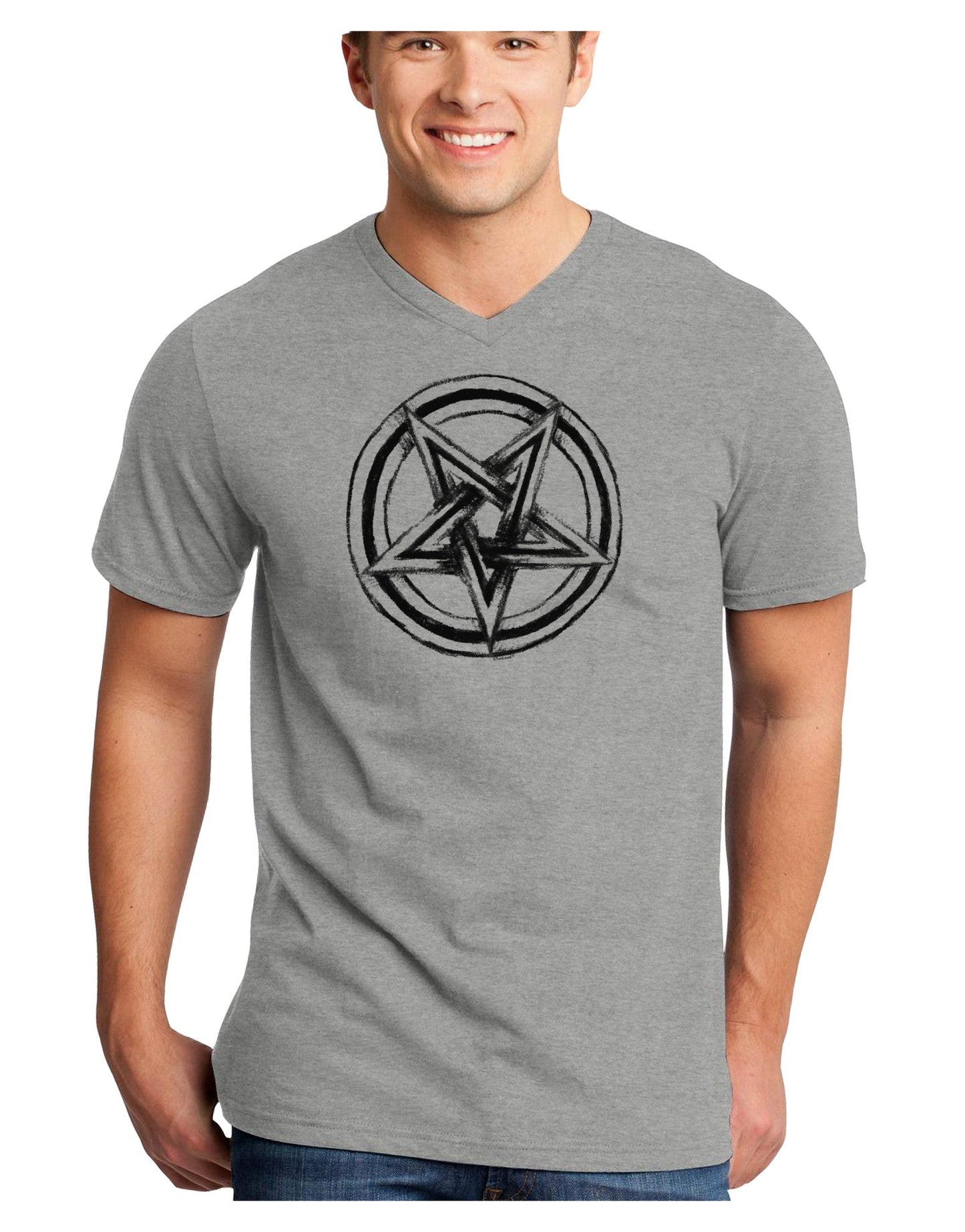 Inverted Pentagram Death Metal Star Adult V-Neck T-shirt-Mens V-Neck T-Shirt-TooLoud-HeatherGray-Small-Davson Sales