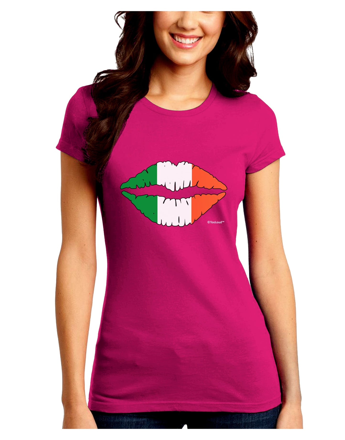 Irish Flag Kiss Juniors Crew Dark T-Shirt by TooLoud-T-Shirts Juniors Tops-TooLoud-Hot-Pink-Juniors Fitted Small-Davson Sales