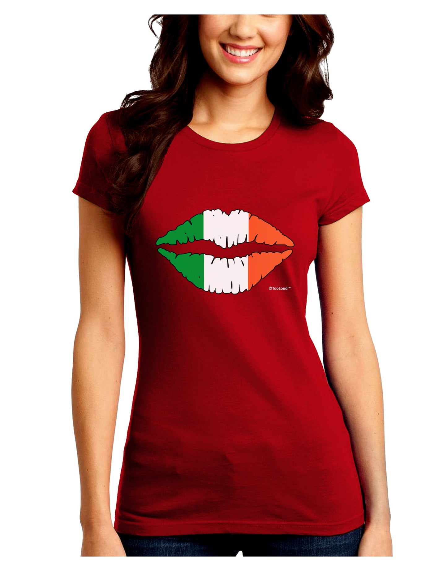 Irish Flag Kiss Juniors Crew Dark T-Shirt by TooLoud-T-Shirts Juniors Tops-TooLoud-Red-Juniors Fitted Small-Davson Sales
