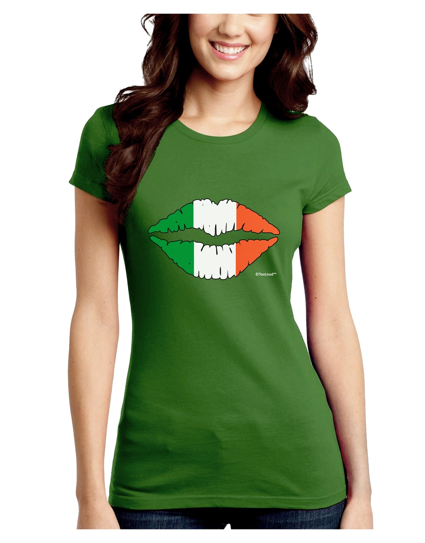 Irish Flag Kiss Juniors Crew Dark T-Shirt by TooLoud-T-Shirts Juniors Tops-TooLoud-Kiwi-Green-Juniors Fitted X-Small-Davson Sales