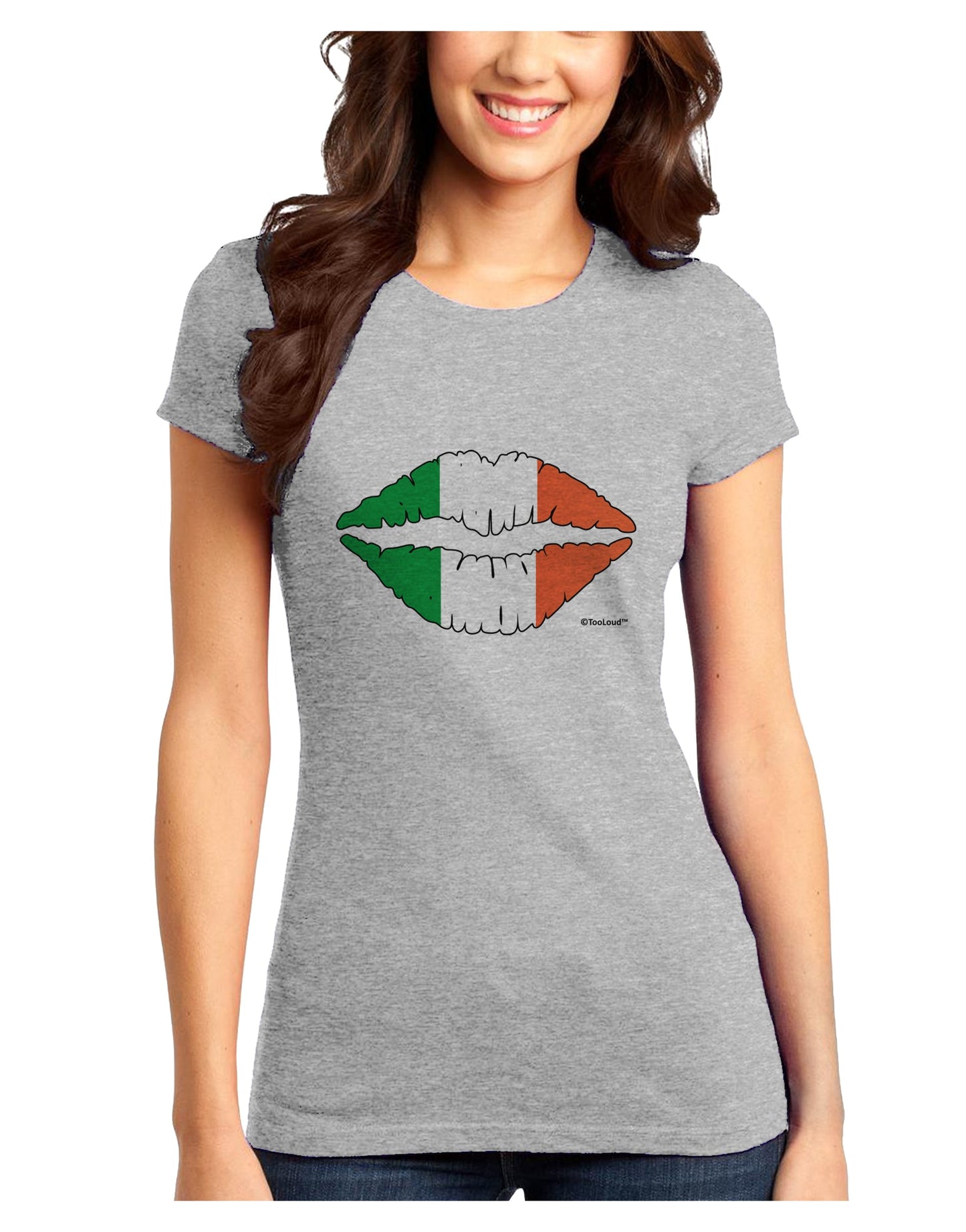 Irish Flag Kiss Juniors T-Shirt by TooLoud-Womens Juniors T-Shirt-TooLoud-Ash-Gray-Juniors Fitted X-Small-Davson Sales