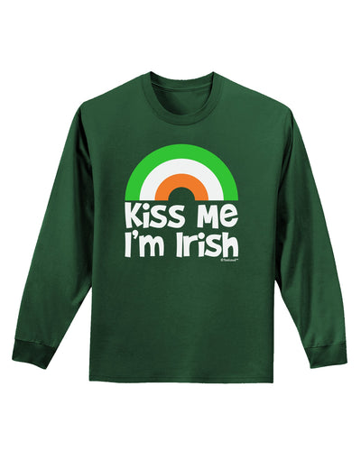 Irish Flag Rainbow - Kiss Me I'm Irish Adult Long Sleeve Dark T-Shirt by TooLoud-Clothing-TooLoud-Dark-Green-Small-Davson Sales