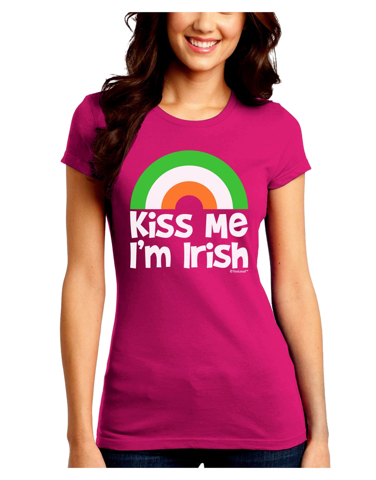 Irish Flag Rainbow - Kiss Me I'm Irish Juniors Crew Dark T-Shirt by TooLoud-T-Shirts Juniors Tops-TooLoud-Hot-Pink-Juniors Fitted Small-Davson Sales