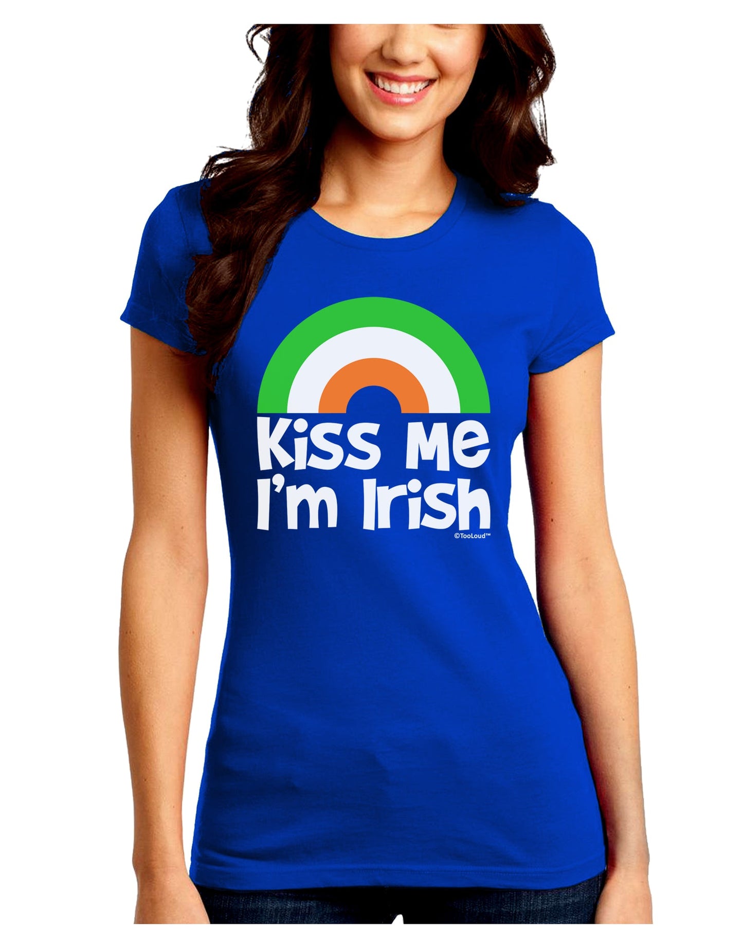 Irish Flag Rainbow - Kiss Me I'm Irish Juniors Crew Dark T-Shirt by TooLoud-T-Shirts Juniors Tops-TooLoud-Royal-Blue-Juniors Fitted Small-Davson Sales