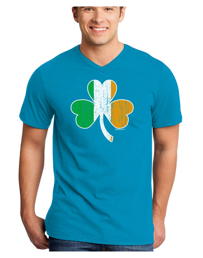 Irish Flag - Shamrock Distressed Adult Dark V-Neck T-Shirt by TooLoud-Mens V-Neck T-Shirt-TooLoud-Turquoise-Small-Davson Sales