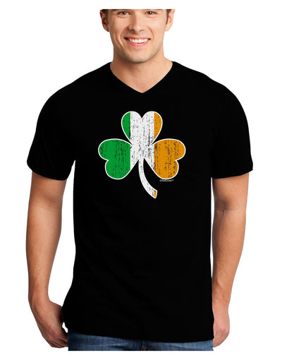 Irish Flag - Shamrock Distressed Adult Dark V-Neck T-Shirt by TooLoud-Mens V-Neck T-Shirt-TooLoud-Black-Small-Davson Sales