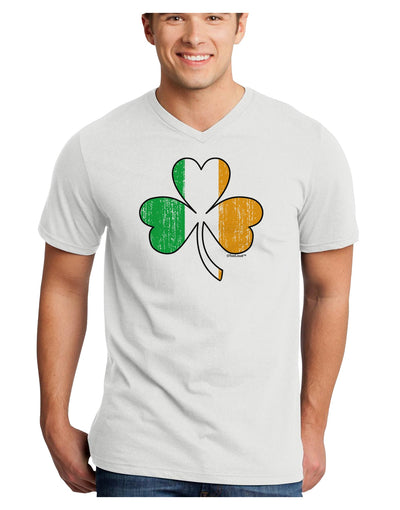 Irish Flag - Shamrock Distressed Adult V-Neck T-shirt by TooLoud-Mens V-Neck T-Shirt-TooLoud-White-Small-Davson Sales