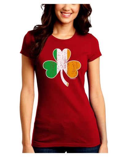 Irish Flag - Shamrock Distressed Juniors Crew Dark T-Shirt by TooLoud-T-Shirts Juniors Tops-TooLoud-Red-Juniors Fitted Small-Davson Sales