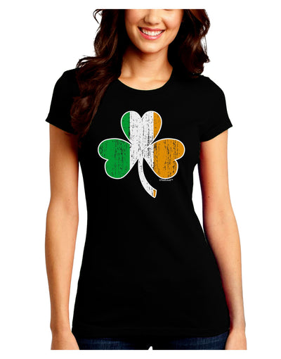 Irish Flag - Shamrock Distressed Juniors Crew Dark T-Shirt by TooLoud-T-Shirts Juniors Tops-TooLoud-Black-Juniors Fitted Small-Davson Sales