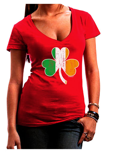 Irish Flag - Shamrock Distressed Juniors V-Neck Dark T-Shirt by TooLoud-Womens V-Neck T-Shirts-TooLoud-Red-Juniors Fitted Small-Davson Sales