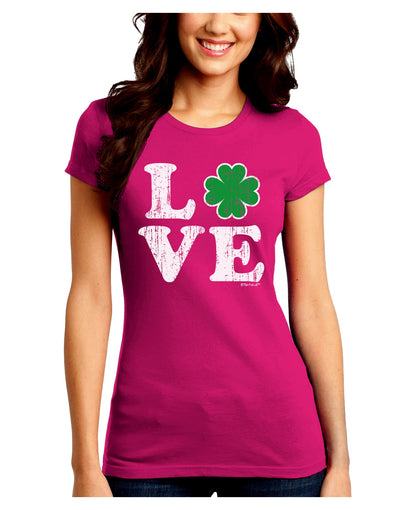 Irish Love - Distressed Juniors Crew Dark T-Shirt by TooLoud-T-Shirts Juniors Tops-TooLoud-Hot-Pink-Juniors Fitted Small-Davson Sales