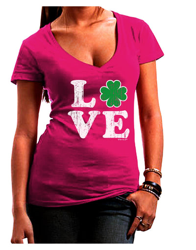 Irish Love - Distressed Juniors V-Neck Dark T-Shirt by TooLoud-Womens V-Neck T-Shirts-TooLoud-Hot-Pink-Juniors Fitted Small-Davson Sales