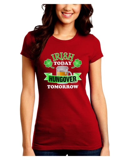Irish Today Hungover Tomorrow Juniors Petite Crew Dark T-Shirt-T-Shirts Juniors Tops-TooLoud-Red-Juniors Fitted Small-Davson Sales