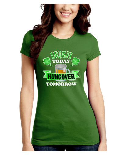 Irish Today Hungover Tomorrow Juniors Petite Crew Dark T-Shirt-T-Shirts Juniors Tops-TooLoud-Kiwi-Green-Juniors Fitted Small-Davson Sales