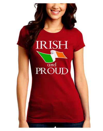 Irish and Proud Juniors Petite Crew Dark T-Shirt-T-Shirts Juniors Tops-TooLoud-Red-Juniors Fitted Small-Davson Sales