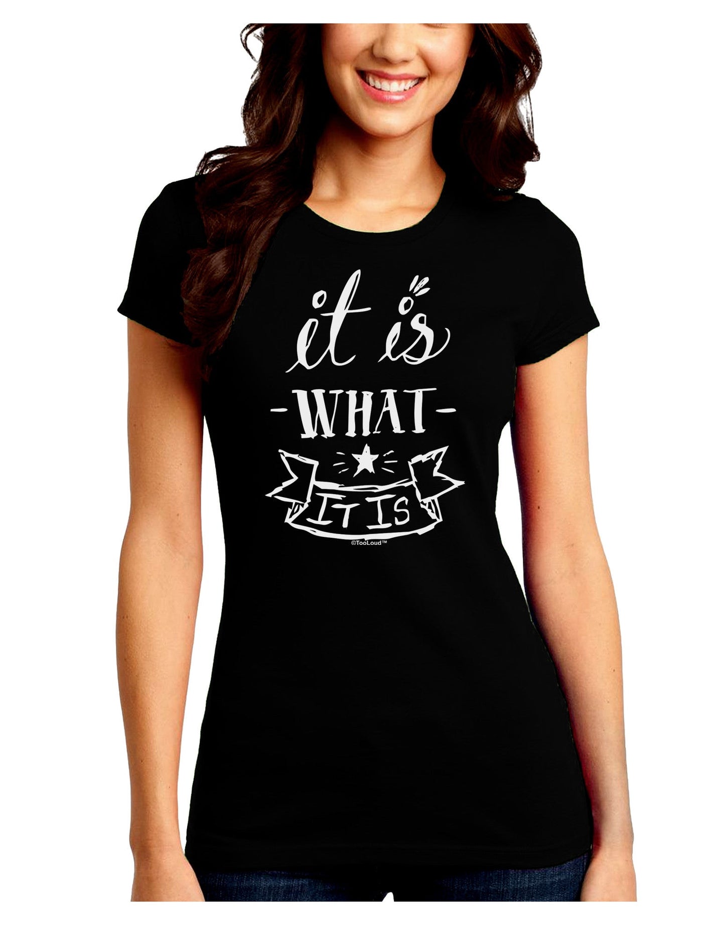 It Is What It Is Juniors Petite Crew Dark T-Shirt-T-Shirts Juniors Tops-TooLoud-Black-Juniors Fitted Small-Davson Sales
