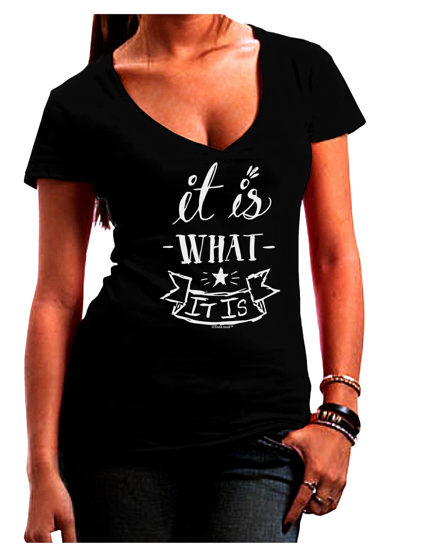 It Is What It Is Womens V-Neck Dark T-Shirt-Womens V-Neck T-Shirts-TooLoud-Black-Juniors Fitted Small-Davson Sales