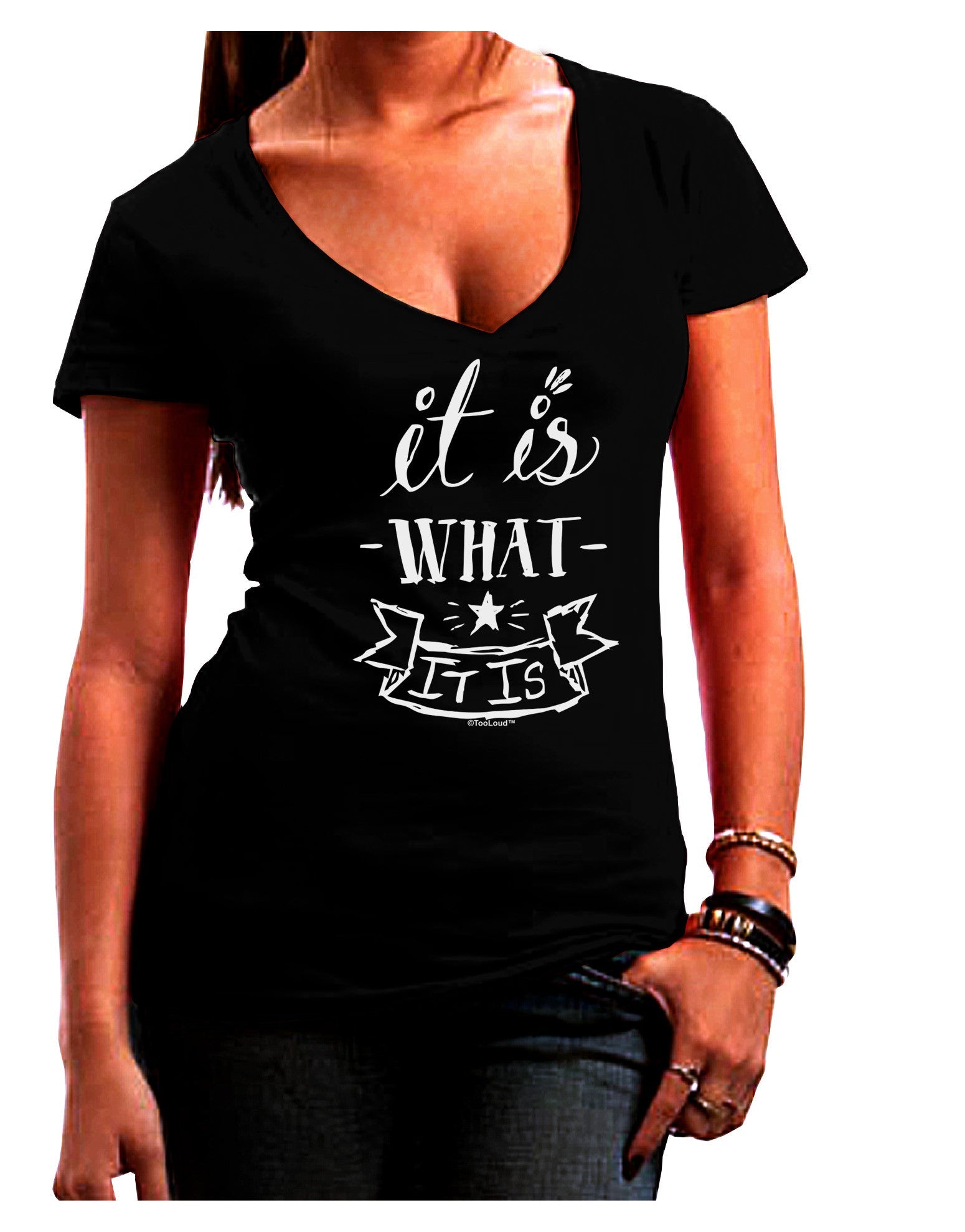 It Is What It Is Womens V-Neck Dark T-Shirt-Womens V-Neck T-Shirts-TooLoud-Black-Juniors Fitted Small-Davson Sales