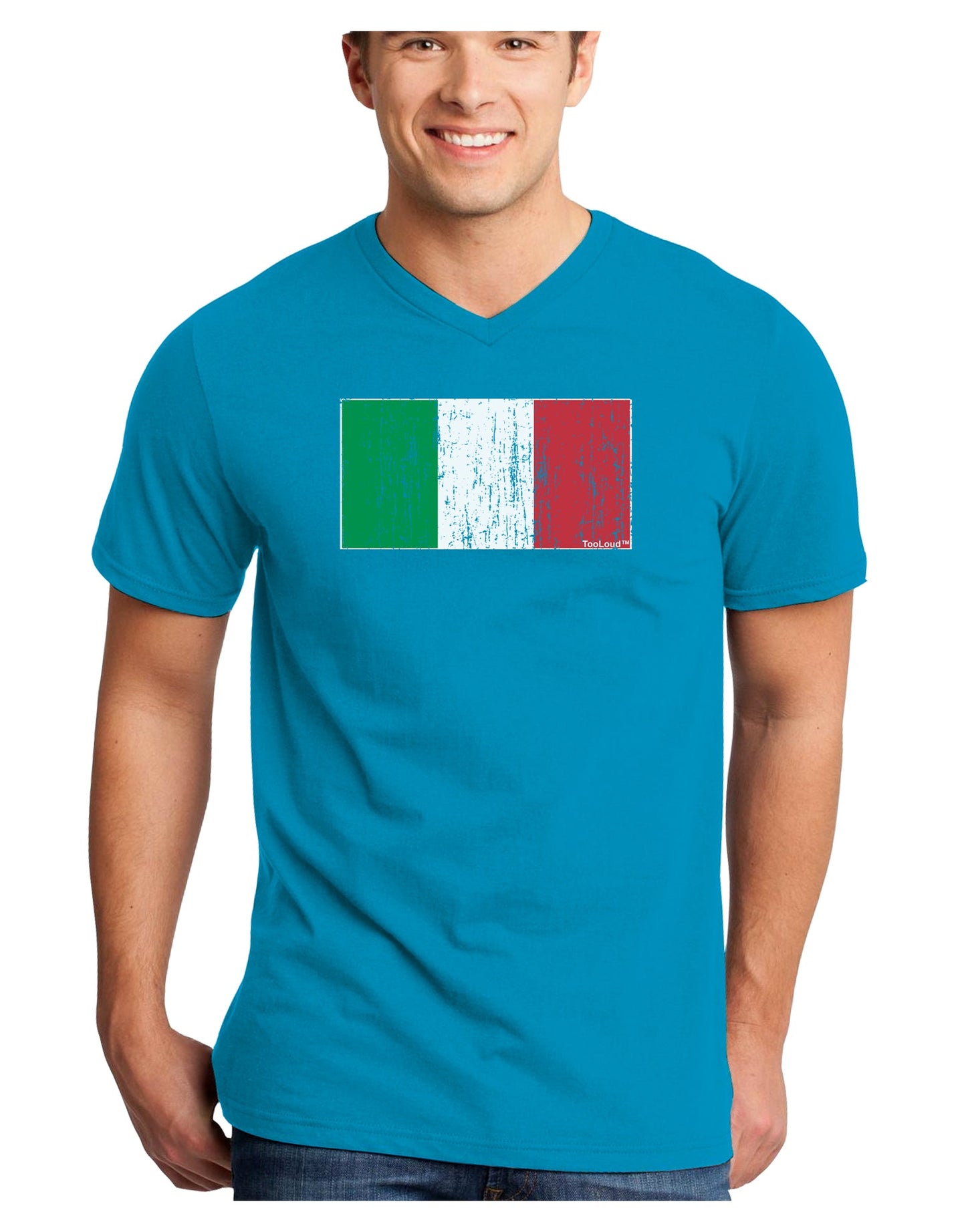 Italian Flag - Distressed Adult Dark V-Neck T-Shirt by TooLoud-Mens V-Neck T-Shirt-TooLoud-Turquoise-Small-Davson Sales