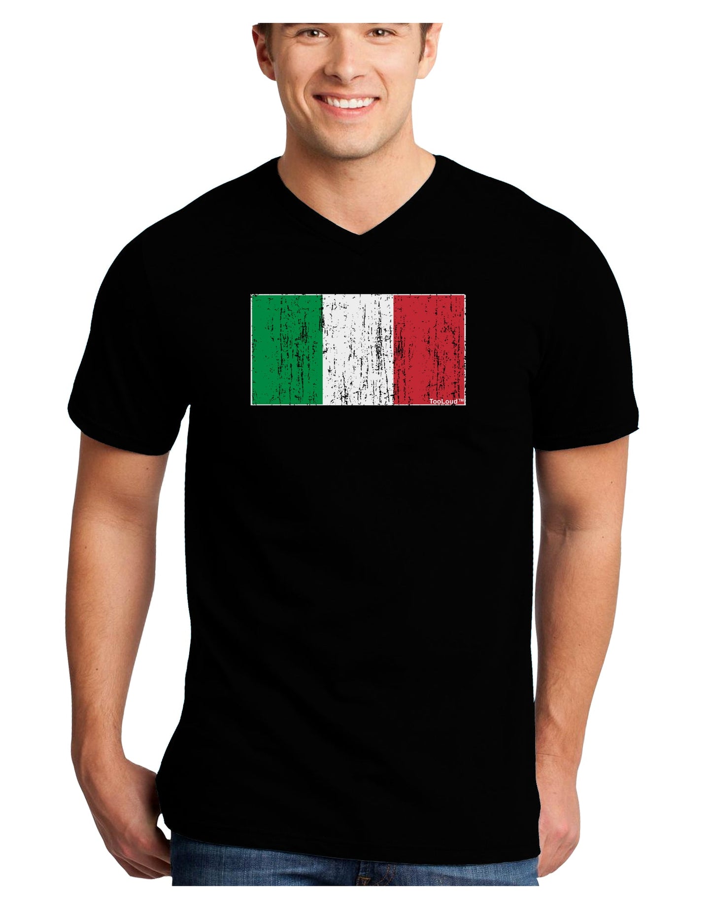 Italian Flag - Distressed Adult Dark V-Neck T-Shirt by TooLoud-Mens V-Neck T-Shirt-TooLoud-Black-Small-Davson Sales