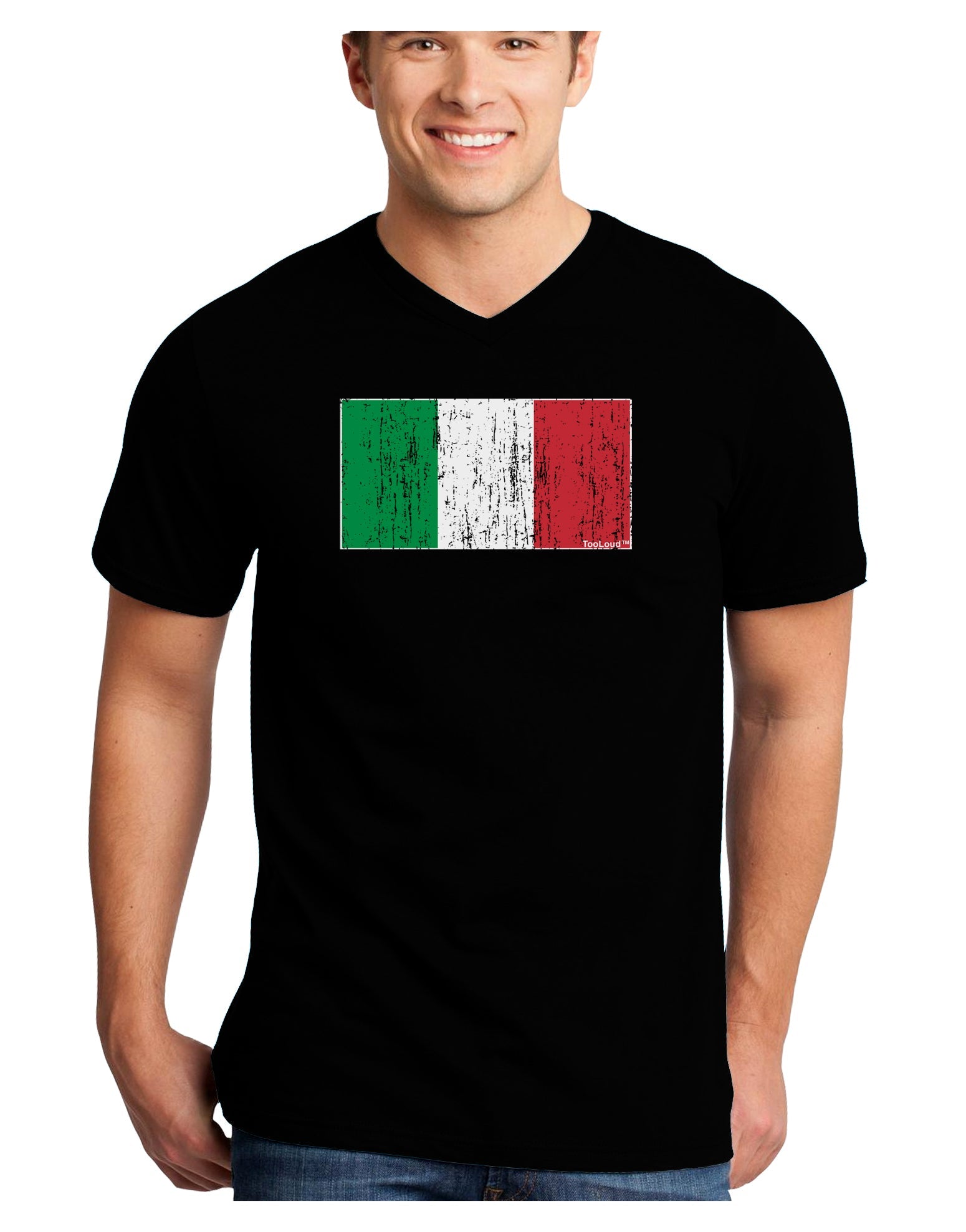 Italian Flag - Distressed Adult Dark V-Neck T-Shirt by TooLoud-Mens V-Neck T-Shirt-TooLoud-Black-Small-Davson Sales